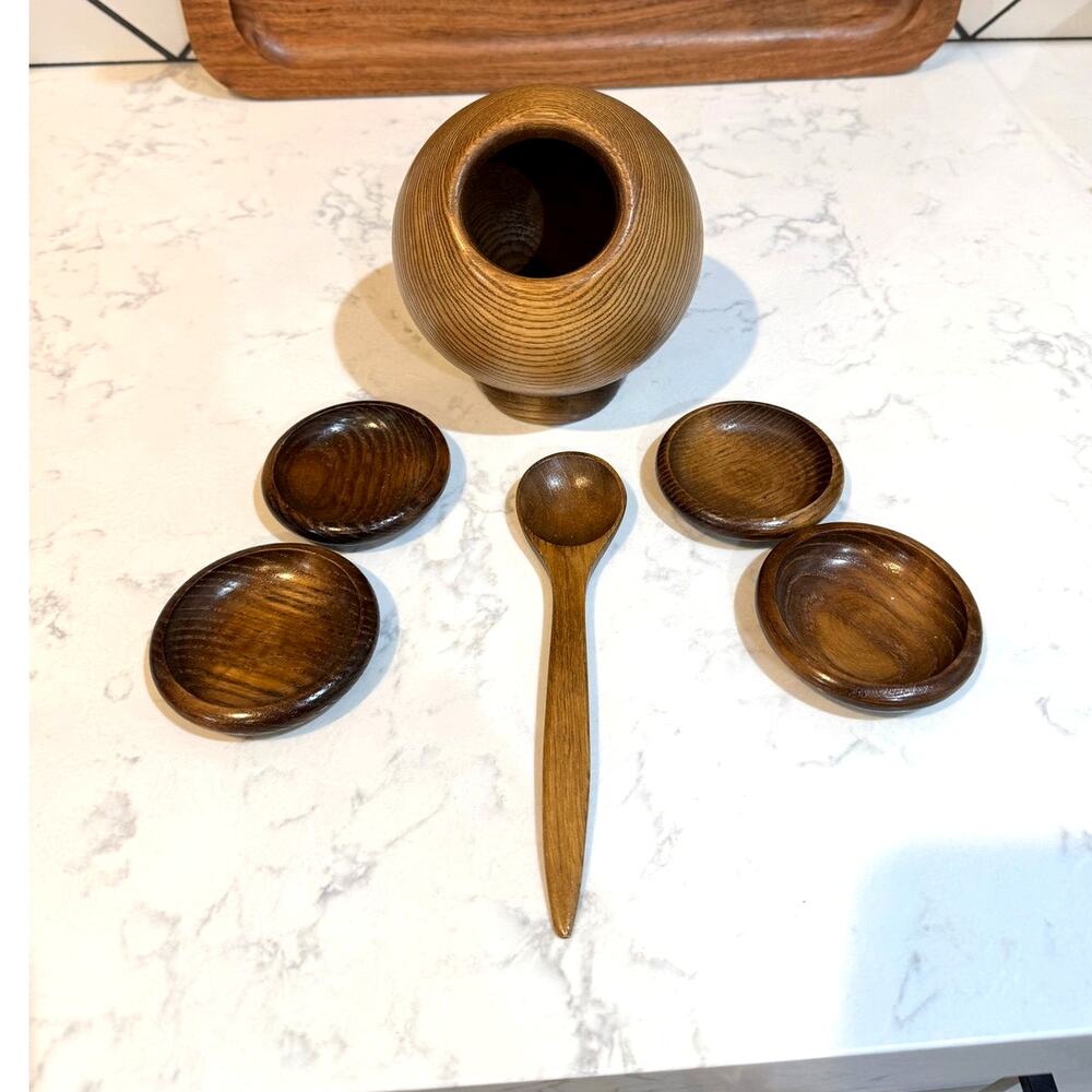 Chadwick-Miller Oil Stained Finish Nut Server Bowl Set 1970s made in Japan wood